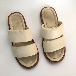 RAYE Telly Sandals Bone White Leather Flats Revolve Summer 6.5 $138